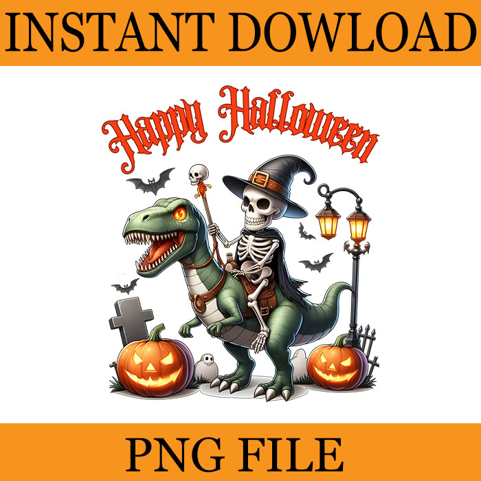 Spooky Ghoul Summer PNG, Skeleton And Dinosaur Halloween PNG