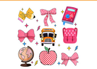 Back To School Coquette Bow School Bus Books PNG