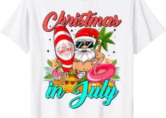 Santa Hat Summer Sunglasses Christmas In July Vacation T-Shirt