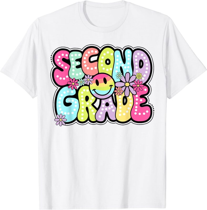 Second Grade Groovy Happy First Day Of School Bright Dots T-Shirt