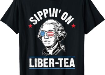 Sippin On Liber-Tea Sunglasses US Flag 4th Of July Patriotic T-Shirt
