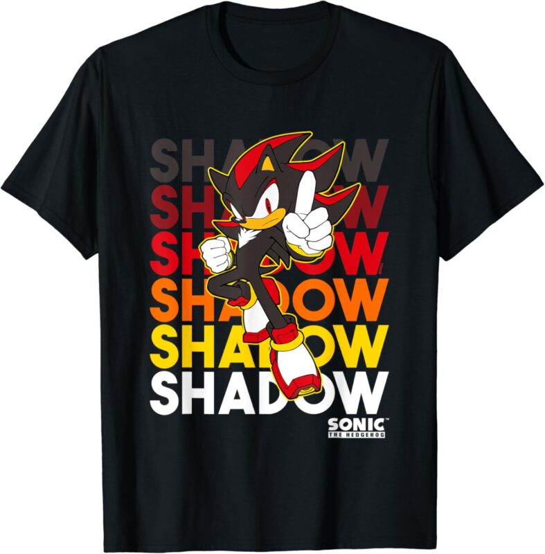 Sonic The Hedgehog Shadow Stacked Text Cool Logo T-Shirt