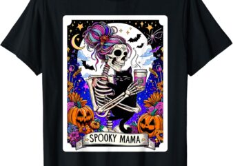 Spooky Mama Tarot Card Halloween Mom Skull Mama Black Cat T-Shirt