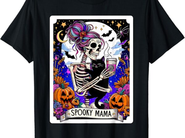 Spooky mama tarot card halloween mom skull mama black cat t-shirt