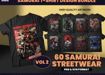 60 Japanese Designs bundles, T-shirt Design bundle, Samurai Designs, Samurai Geisha, ninja designs, Graphics tees design, Ronin, DTF, DTG