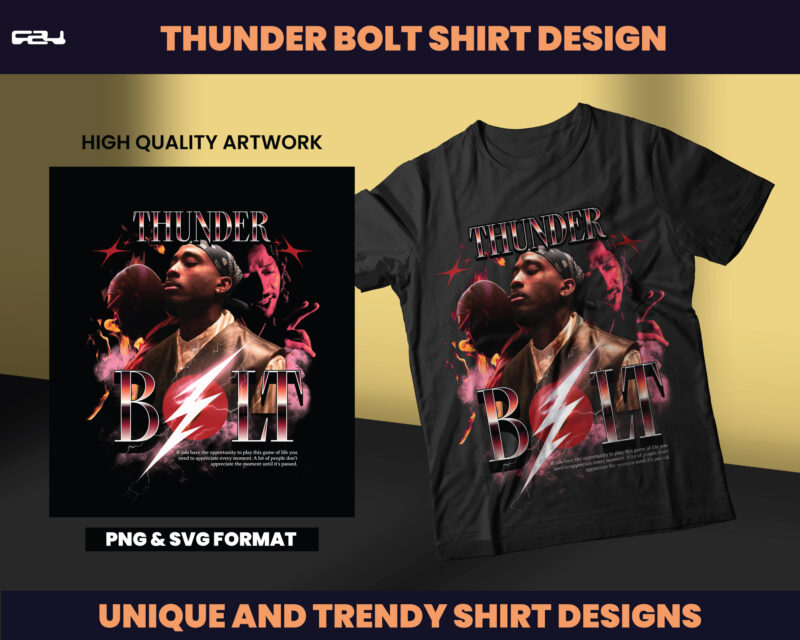 Thunder Bolt Shirt Design, Streetwear Designs, Aesthetic Design, shirt designs, Graphics shirt, Bootleg Design, DTF, DTG