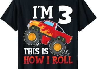 Three 3yr 3rd Birthday Monster Truck Boy 3 Years Old T-Shirt (2)