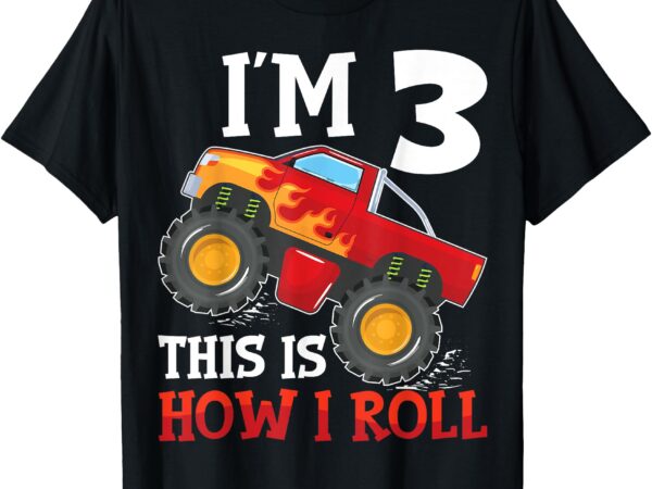 Three 3yr 3rd birthday monster truck boy 3 years old t-shirt (2)