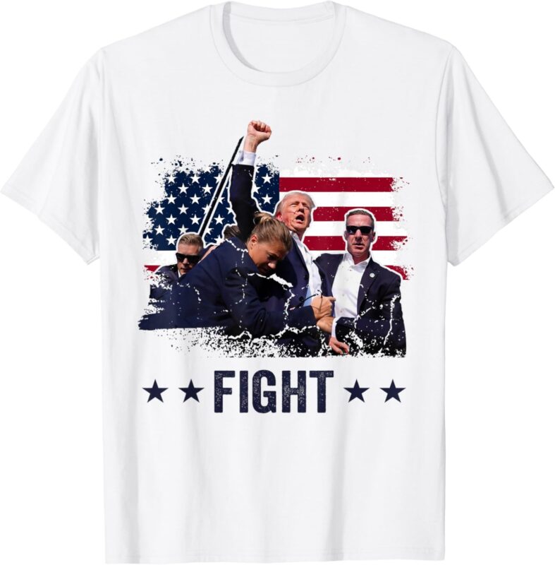 Trump 2024 Fight Fist Rally Trump Rally 2024 American Flag T-Shirt