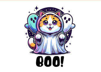 Ghost Cat Boo PNG, Cat BOO Kitty Halloween PNG