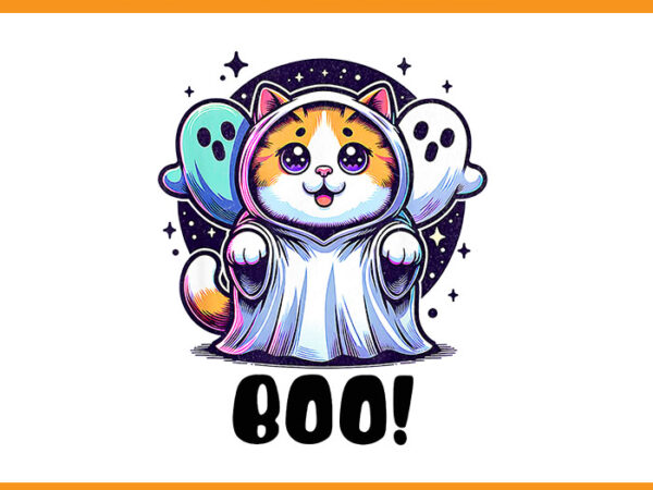 Ghost cat boo png, cat boo kitty halloween png t shirt design template