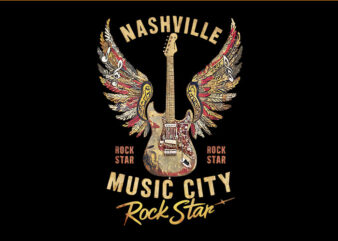 Cool Concert Rock Star Guitar Wings Music Nashville PNG t shirt vector file