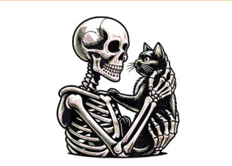 Skeleton Playing With A Cat PNG, Skull Cat PNG