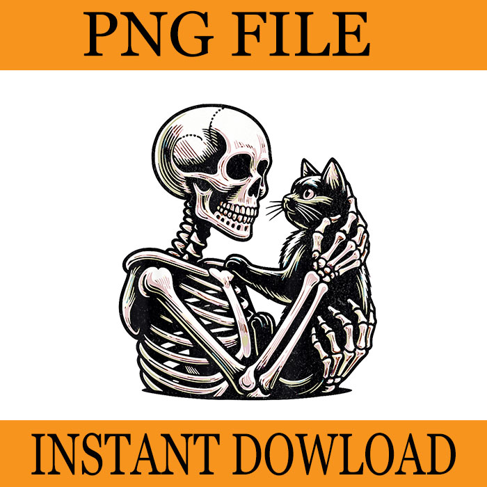 Skeleton Playing With A Cat PNG, Skull Cat PNG