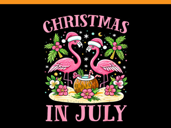 Pink flamingo christmas in july beach summer png t shirt illustration