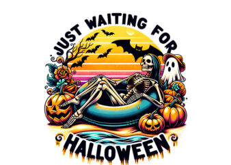 Just Waiting For Halloween Skeleton Spooky Vibe Summer PNG vector clipart