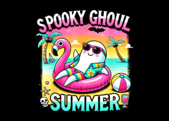 Spooky Ghoul Summer Ghost Flamingo PNG t shirt template vector