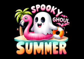 Spooky Ghoul Summer PNG, Ghost Flamingo Summer Vacation PNG t shirt template vector