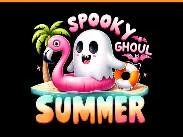 Spooky ghoul summer png, ghost flamingo summer vacation png t shirt template vector