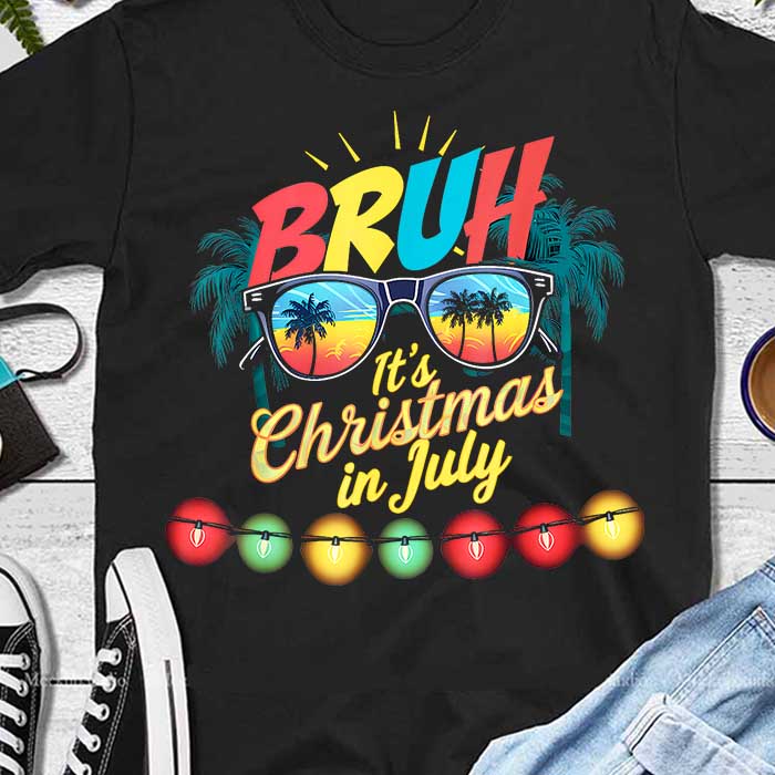 Bruh It’s Christmas In July Santa Claus Sunglasses Beach PNG