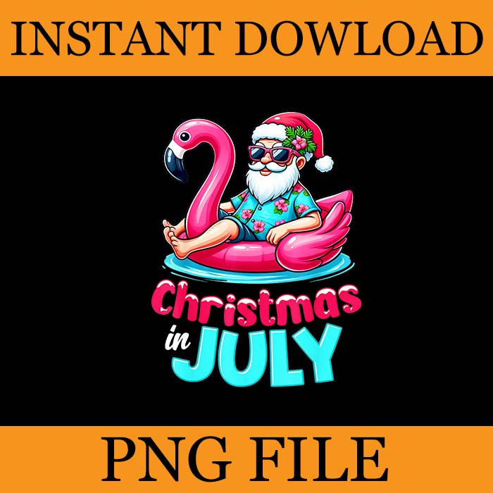 Christmas In July Flamingo Santa Beach Summer PNG