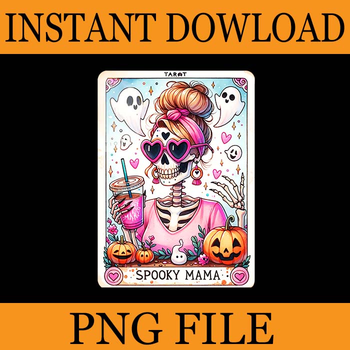 Spooky Mama Tarot Card PNG, Skeleton Mom Jack O Lantern Halloween PNG