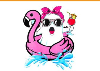 Spooky Ghoul Summer PNG, Ghost Flamingo Summer Vibes Beach PNG