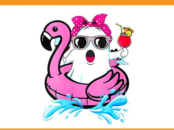 Spooky ghoul summer png, ghost flamingo summer vibes beach png t shirt template vector