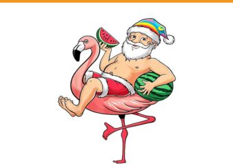 Santa Flamingo Floatie Christmas In July Watermelon Summer PNG t shirt template vector