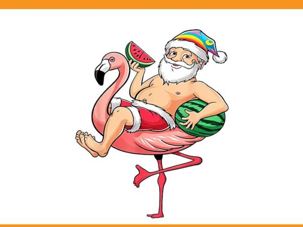 Santa flamingo floatie christmas in july watermelon summer png t shirt template vector