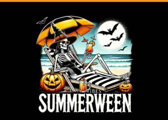 Summerween Vibes Spooky PNG, Halloween Pumpkin Skeleton Summer PNG