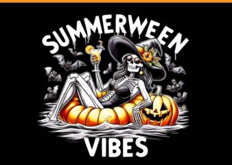 Summerween Vibes Spooky Summer Halloween Pumpkin PNG, Summerween Vibes Skeleton PNG