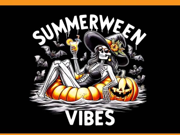 Summerween vibes spooky summer halloween pumpkin png, summerween vibes skeleton png t shirt template vector