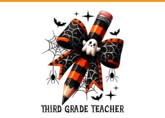 Coquette bow pencil ghost spooky teacher halloween png, Third Grade Teacher Coquette bow pencil PNG