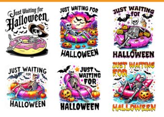 Just Waiting For Halloween Skeleton Spooky Vibe Summer PNG, Just Waiting For Halloween PNG vector clipart