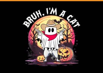 Bruh I’m A Cat Raccoon Halloween PNG, Ghost Cowboy Racoon PNG t shirt template