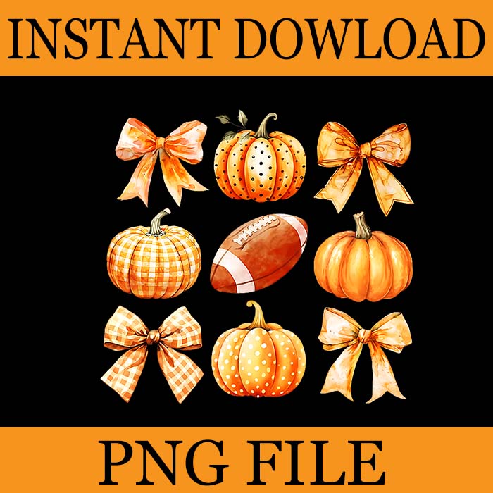 Coquette Bow Pumpkin Football PNG, Coquette Bow Pumpkin Fall Vibes Spooky Season Halloween PNG