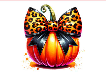 Pumpkin Leopard Coquette Bow PNG, Halloween Coolest Pumpkin PNG