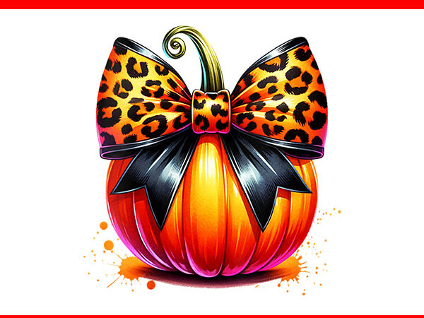 Pumpkin leopard coquette bow png, halloween coolest pumpkin png t shirt illustration