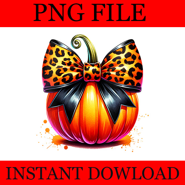 Pumpkin Leopard Coquette Bow PNG, Halloween Coolest Pumpkin PNG