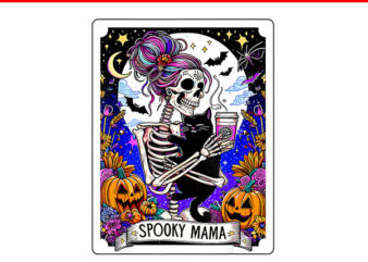 Spooky Mama Tarot Card Halloween PNG, Mom Skull Mama Black Cat Tarot Card PNG