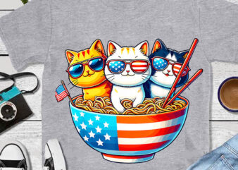 Cats Ramen Anime American Flag PNG, Cats Ramen Anime 4th Of July PNG