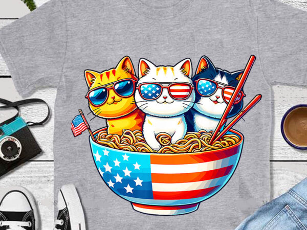 Cats ramen anime american flag png, cats ramen anime 4th of july png t shirt vector file