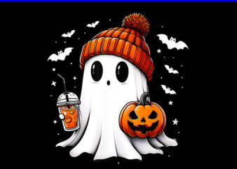 Cute Halloween Ghost Drink Pumpkin PNG t shirt vector file