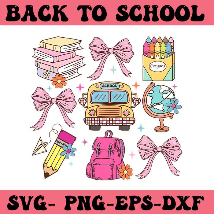 Back To School Coquette Bow School Bus Books SVG, Back To School SVG