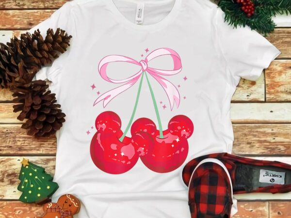 Coquette cherry mouse ears png, bow princess cherry png t shirt vector file