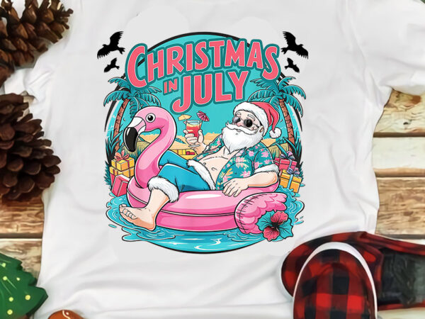 Santa flamingo christmas in july summer xmas png t shirt template vector