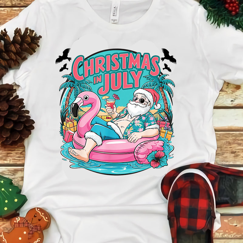 Santa Flamingo Christmas In July Summer Xmas PNG