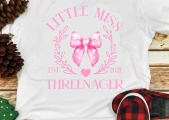 Little Miss Threenager Est 2021 Pink Bow 3rd Birthday Girl PNG