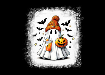 Cute Ghost Drinking Pumpkin Spice Coffee Halloween PNG, Cute Ghost PNG